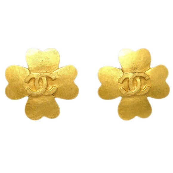 Chanel Clover Earrings Clip-On Gold - Picture 1 of 4
